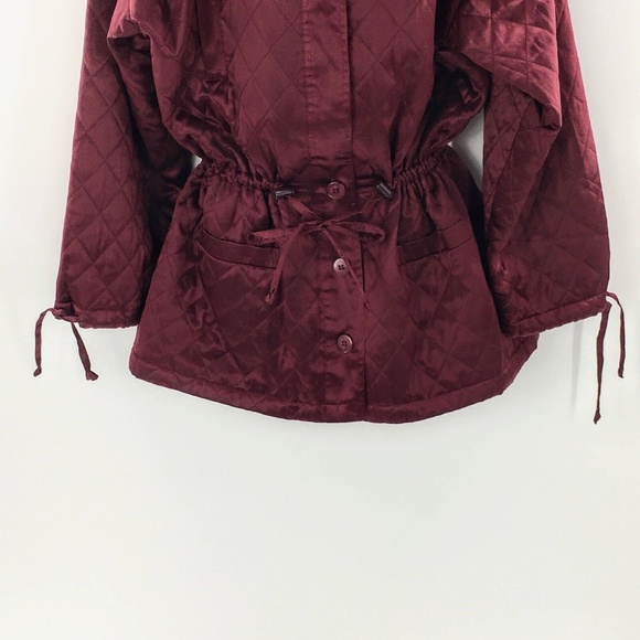 Womens Silk Quilted Jacket Vtg Burgundy Satin Lightweight Anorak EL - LA Sz L - Picture 5 of 16